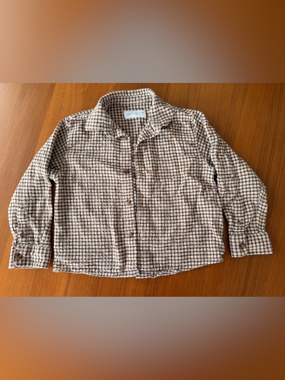 Zara Kids 6-7 Plaid Check Overshirt Shacket Brown Cream Button Up 120 cm